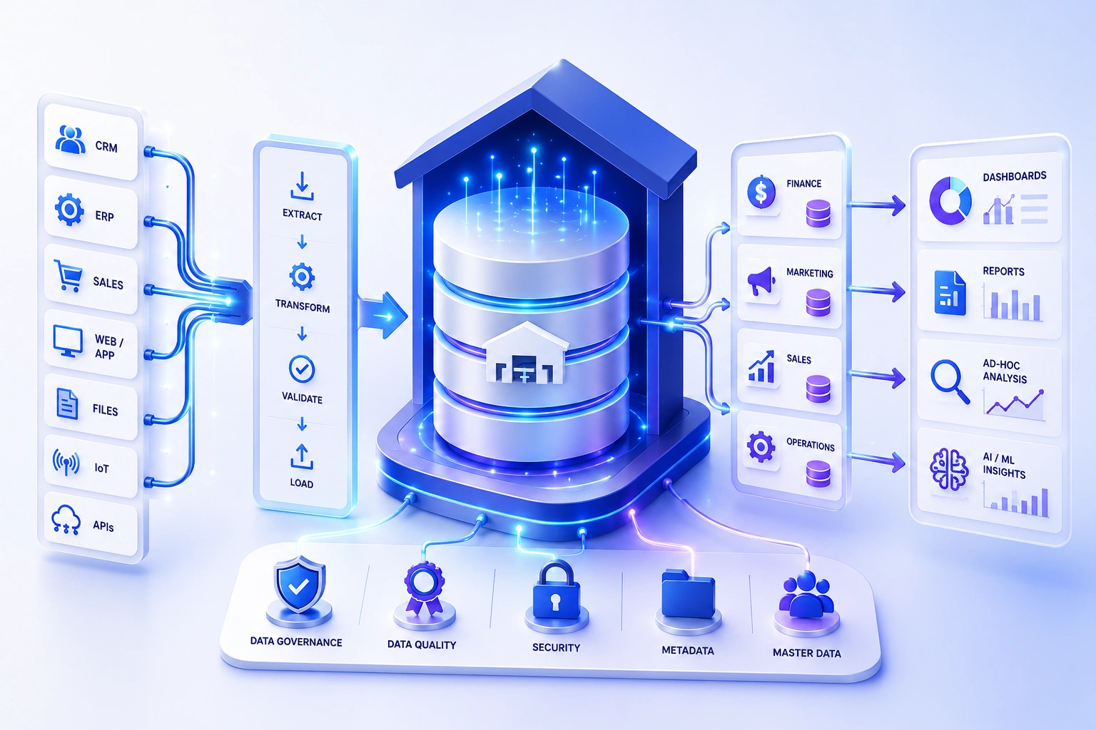 CCPL.AI(Confrontiers conclave) data warehouse solutions powering enterprise business intelligence with Snowflake, BigQuery, and cloud data warehouse architecture
